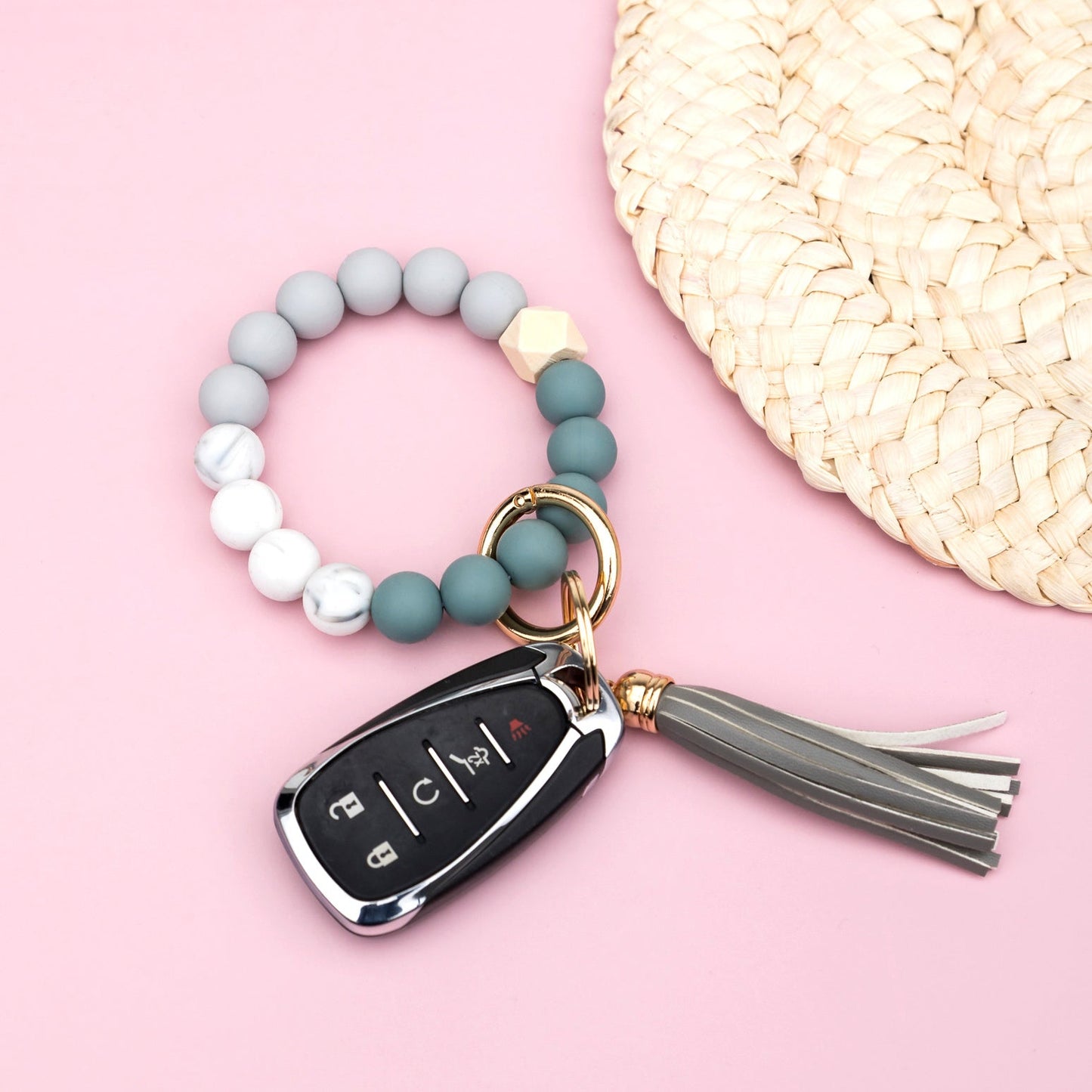 Silicone Color Block Key Ring Bracelet