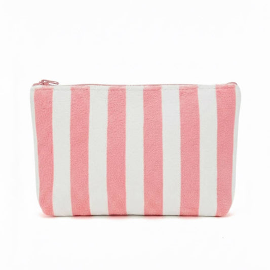 Striped Terry Cloth Cosmetic Pouch Bag in Pink