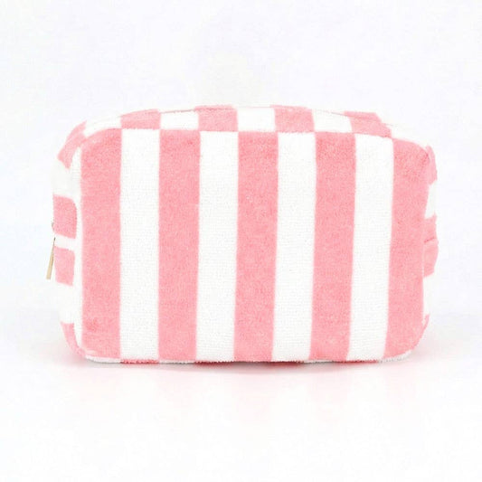 Striped Terry Cloth Cosmetic Pouch Bag in Pink