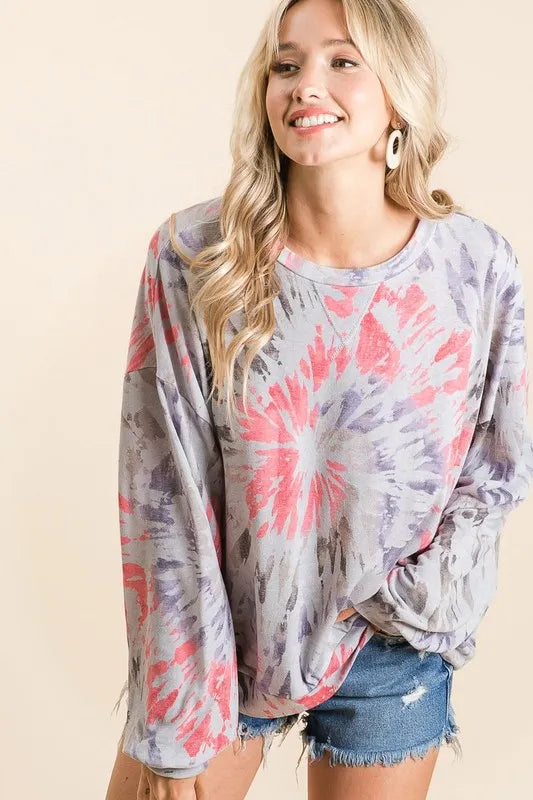 BiBi Tie Dye Print Terry Pull Over