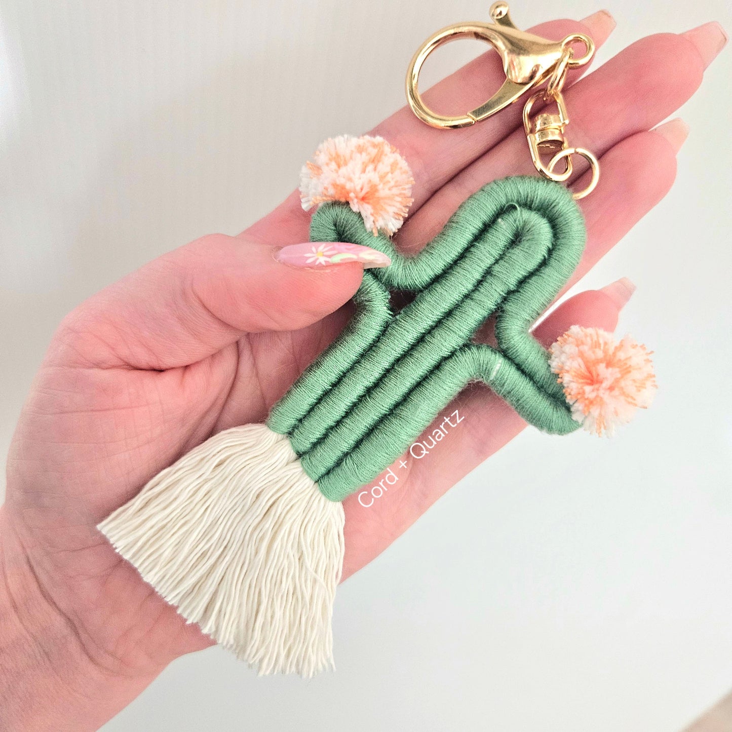 Handmade cactus keychains. boho desert style macrame keychain gift for her.