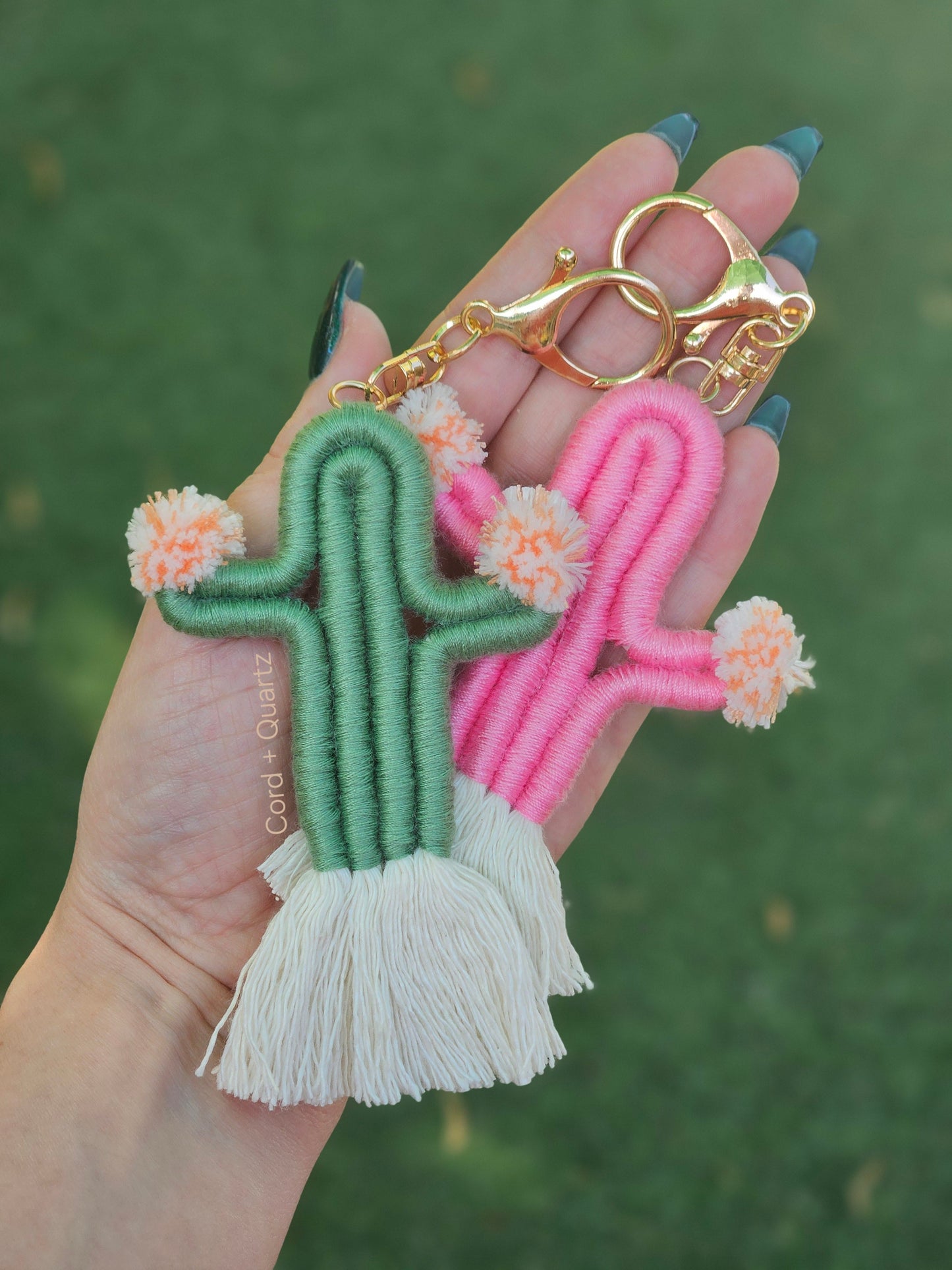 Handmade cactus keychains. boho desert style macrame keychain gift for her.
