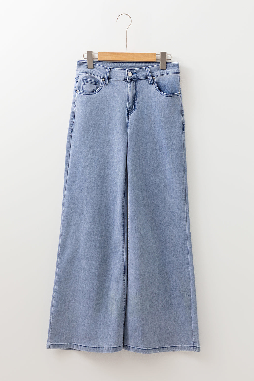 Dirty blue Button Zip High Waist Flared Hem Jeans
