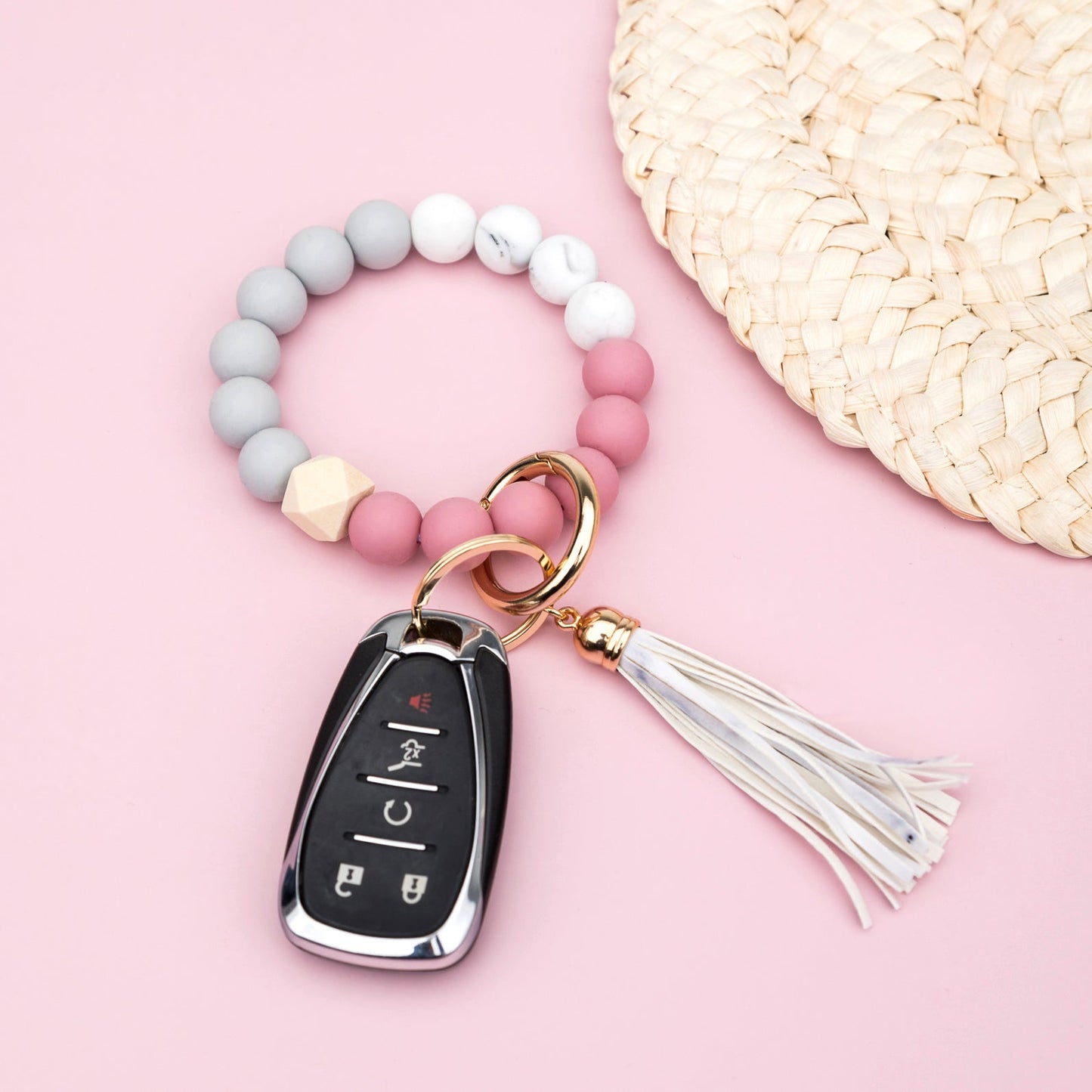 Silicone Color Block Key Ring Bracelet