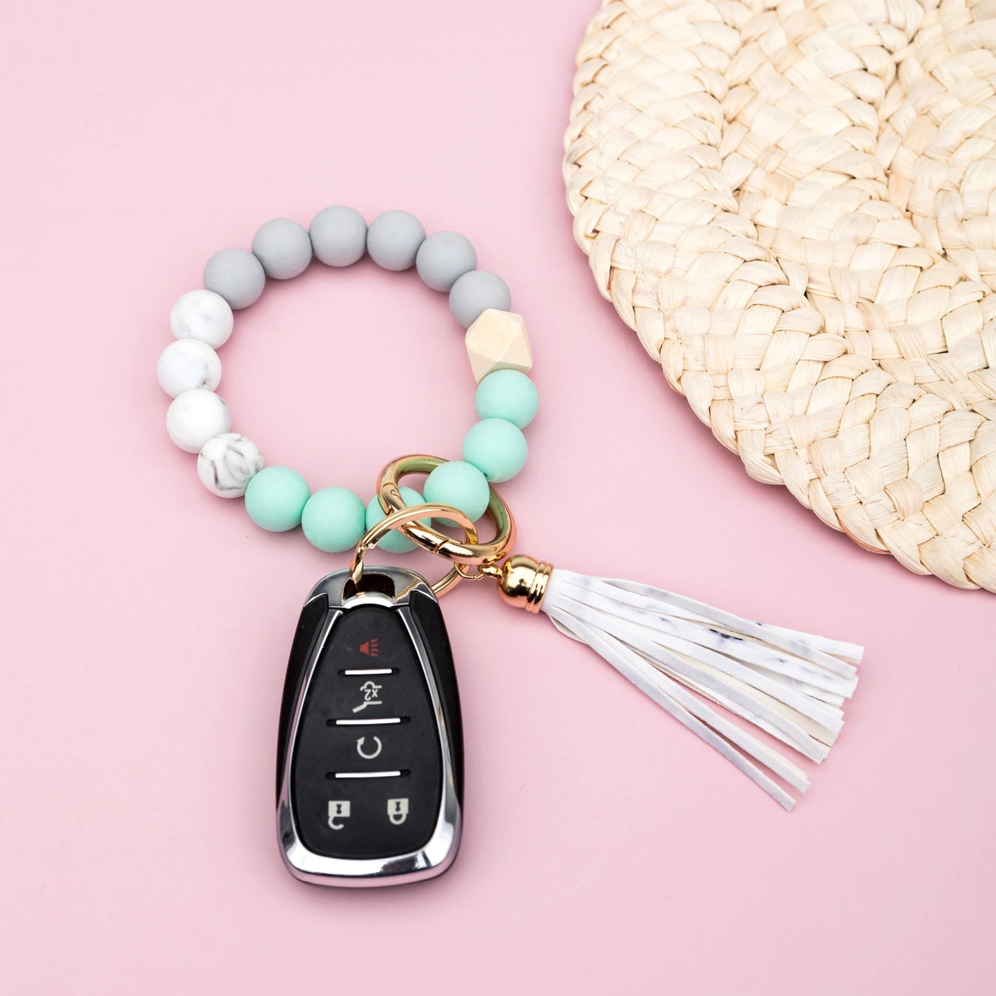 Silicone Color Block Key Ring Bracelet