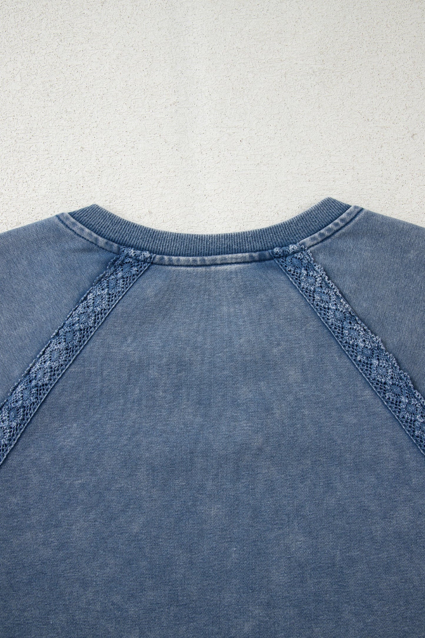 Red Dahlia Lace Patchwork Detail Notched Neck Mineral Wash Baggy Sweatshirt