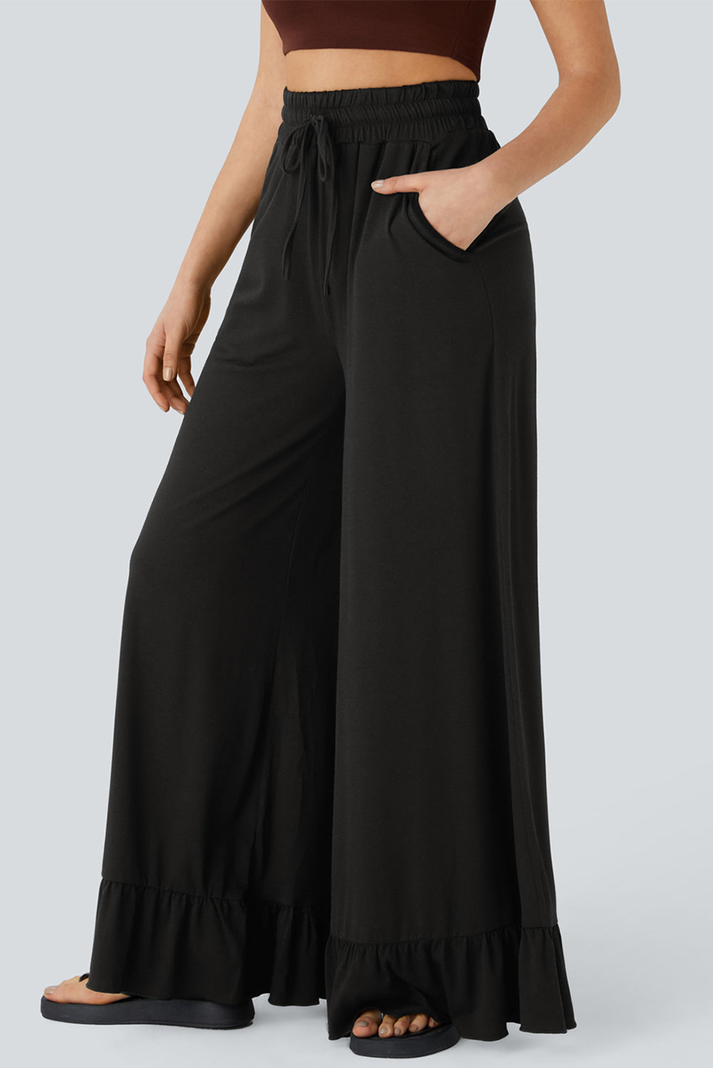 Dune Solid Color Ruffle Hem Wide Leg Pants
