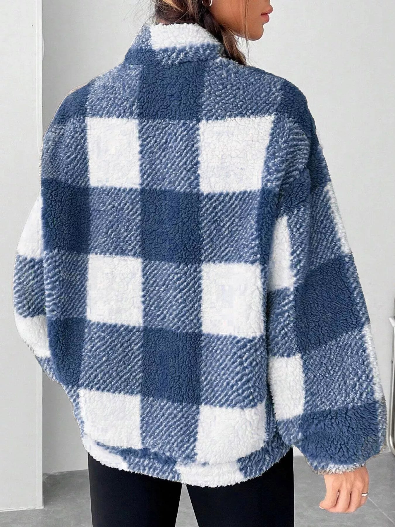 Full Size Plaid Sherpa Long Sleeve Sweatshirt Plus Size