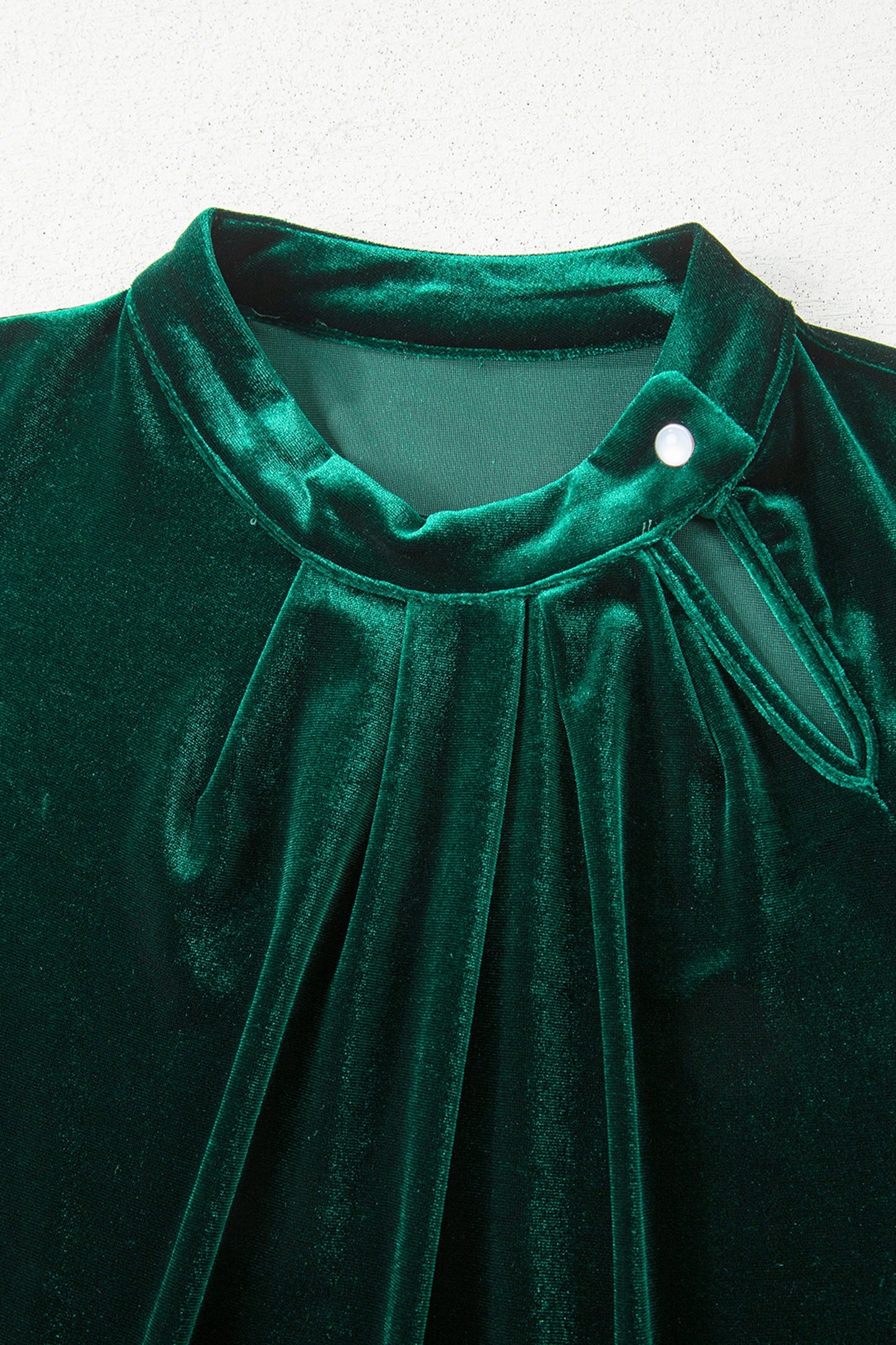 Evergreen Asymmetric Button Keyhole Neck Long Sleeve Velvet Blouse