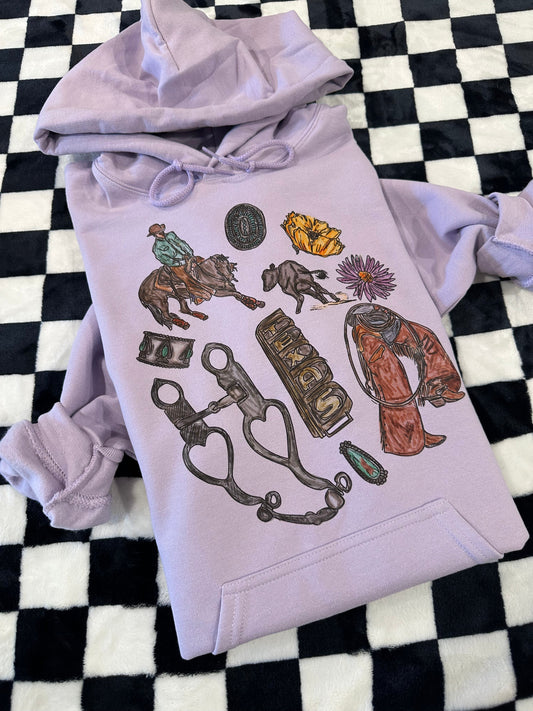 Cowboy Texas Collage Hoodie - Purple