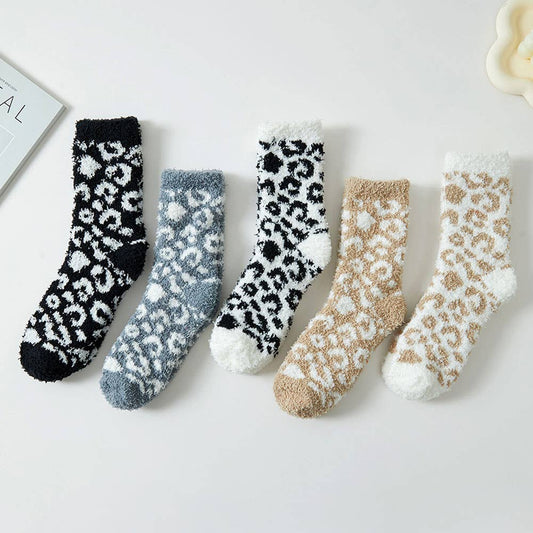 Cozy Fuzzy Leopard Winter Socks