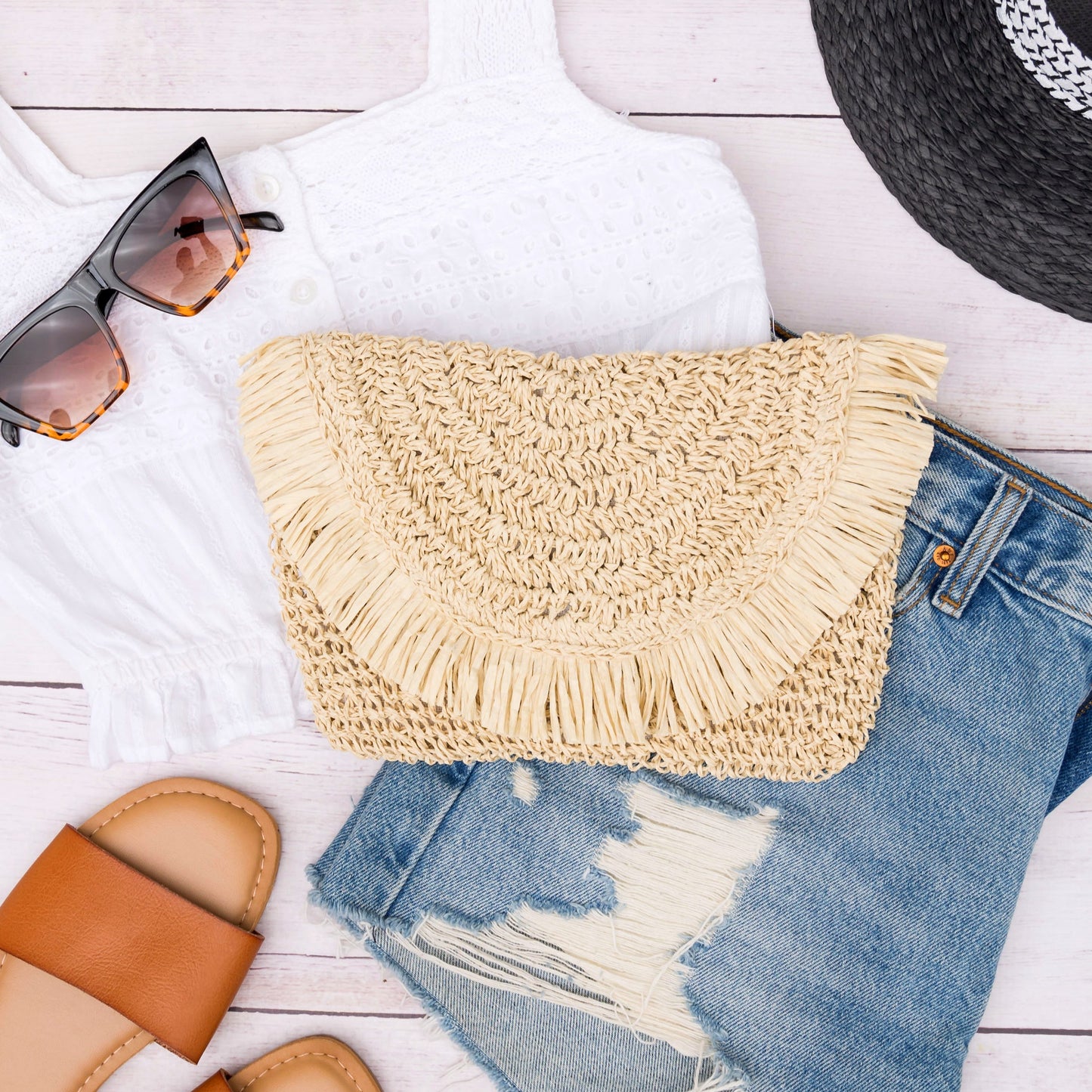 Frayed Fold Over Clutch