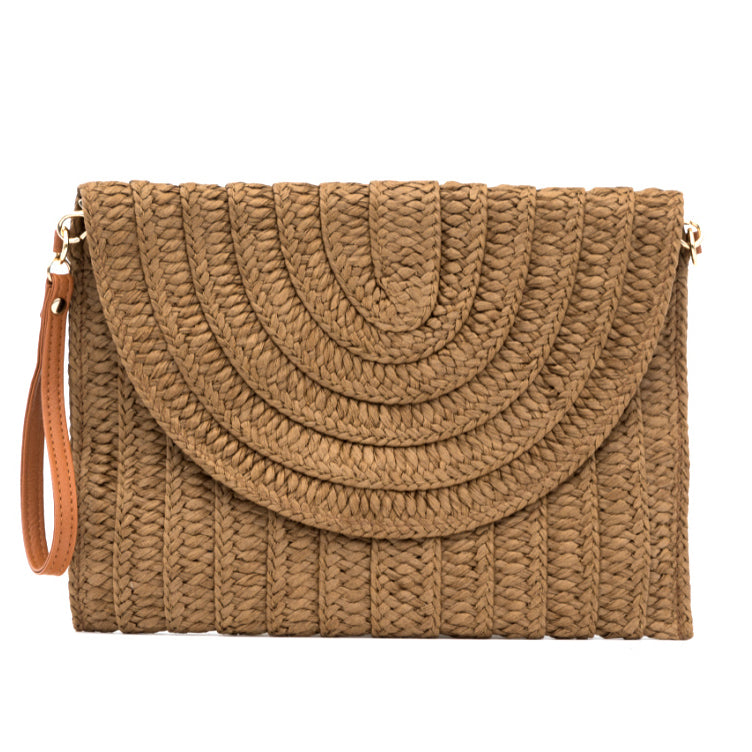 Straw Foldover Convertible Clutch
