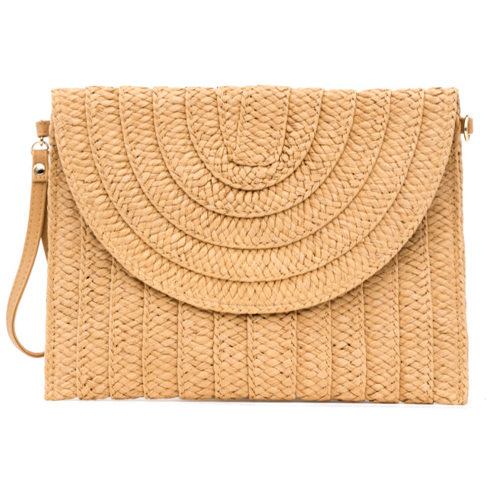 Straw Foldover Convertible Clutch