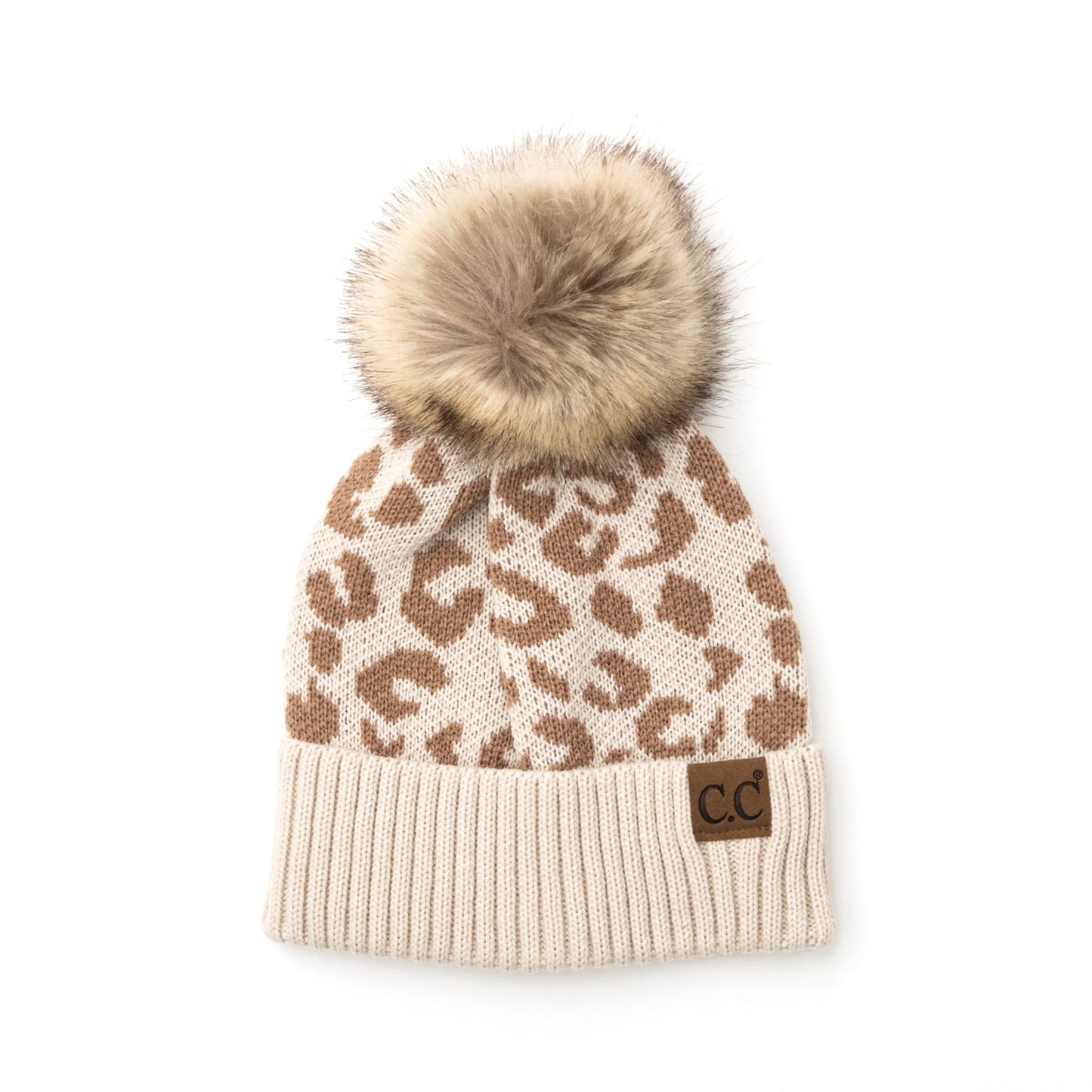 C.C® Natural Leopard Pom Beanie