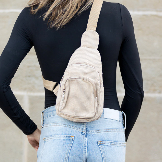 Ingrid Double Zip Corduroy Sling