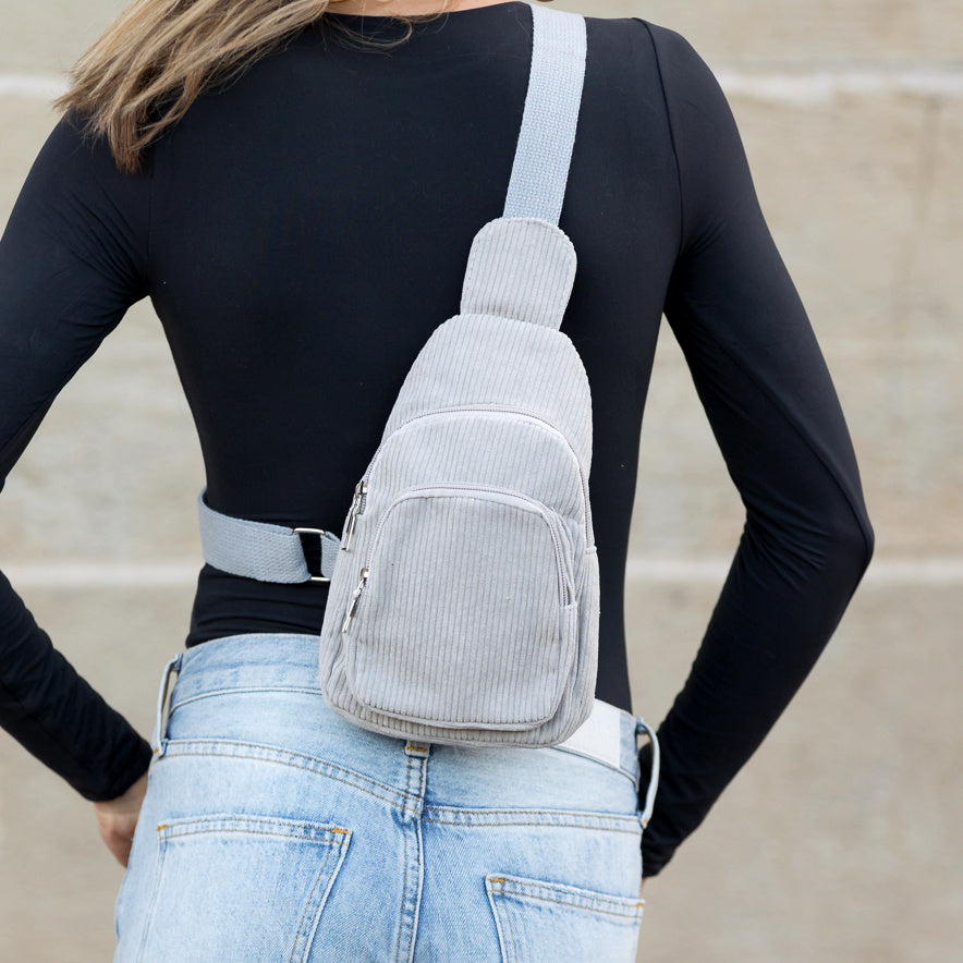 Ingrid Double Zip Corduroy Sling