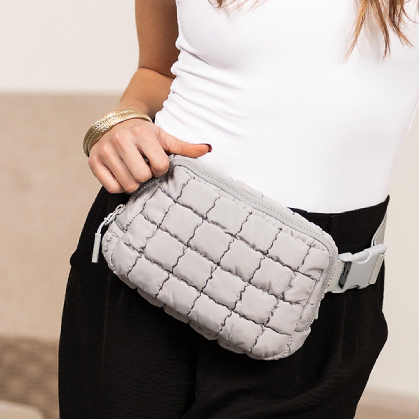 Evyn Quilted Puffer Sling Crossbody Belt Bum Fanny Waist Bag