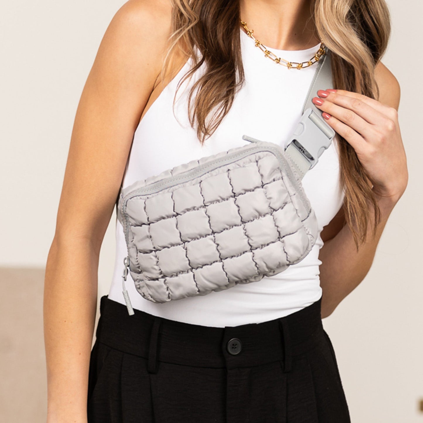 Evyn Quilted Puffer Sling Crossbody Belt Bum Fanny Waist Bag