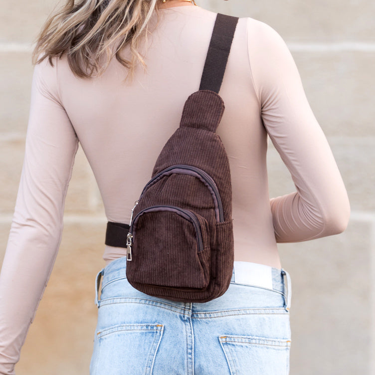 Ingrid Double Zip Corduroy Sling