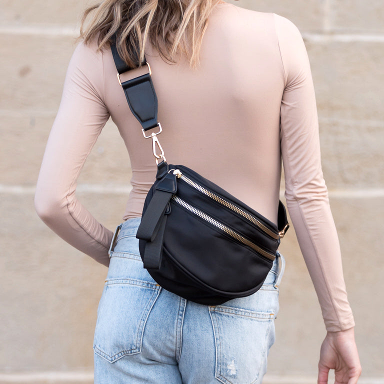 Gia Double Zip Nylon Crescent Sling