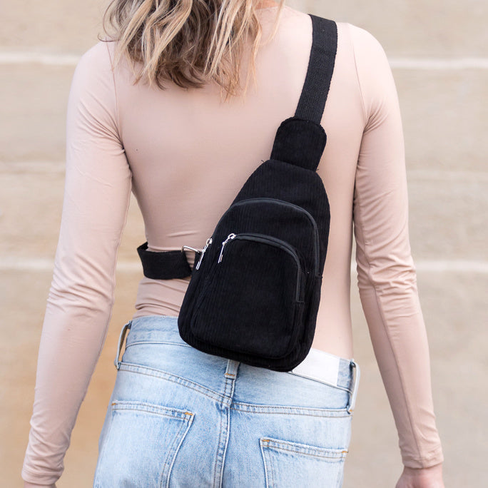 Ingrid Double Zip Corduroy Sling