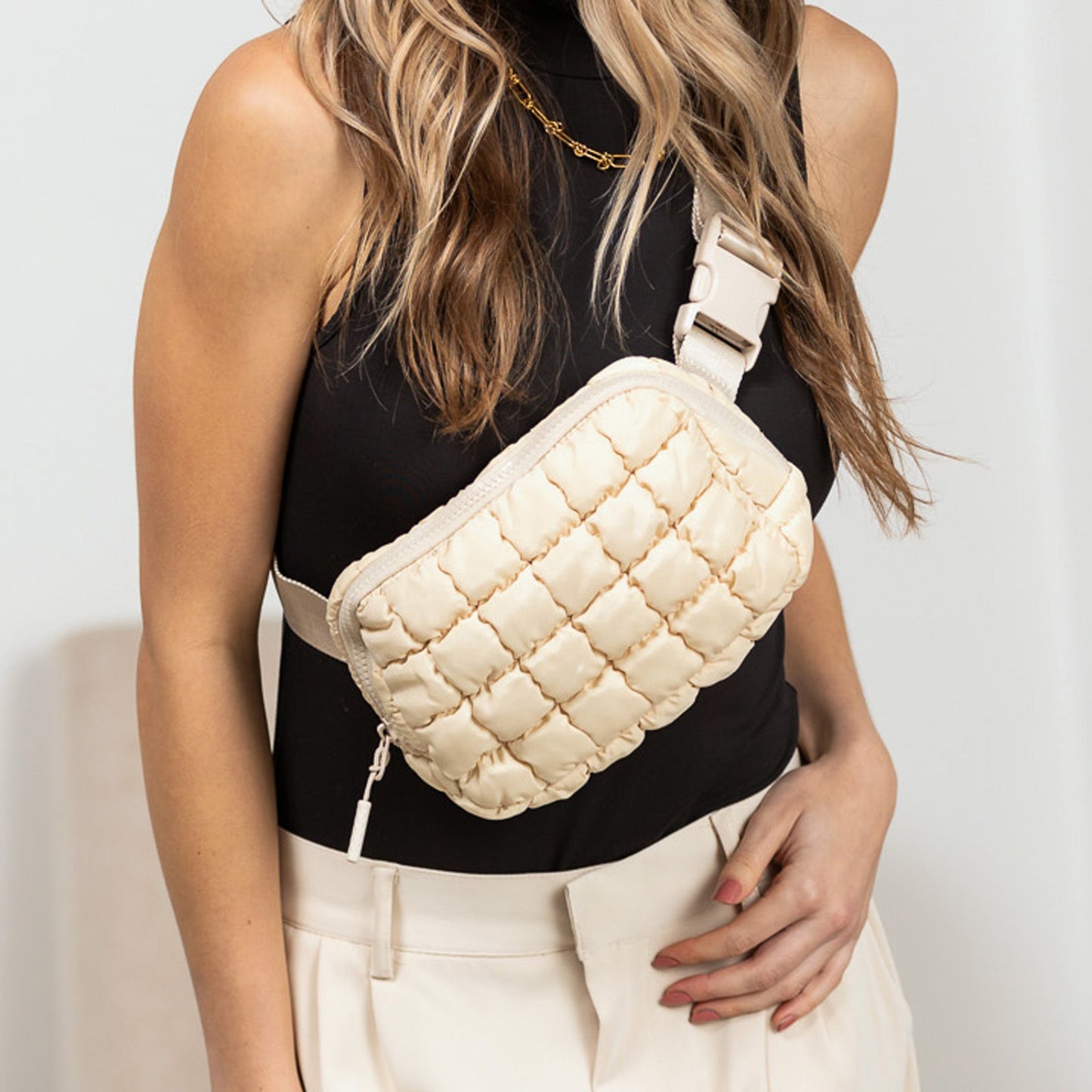 Evyn Quilted Puffer Sling Crossbody Belt Bum Fanny Waist Bag