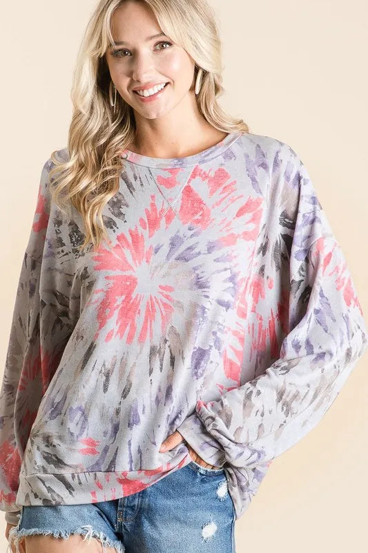 BiBi Tie Dye Print Terry Pull Over