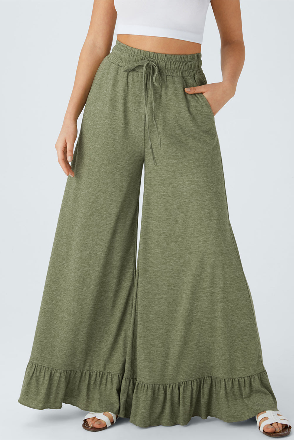 Dune Solid Color Ruffle Hem Wide Leg Pants