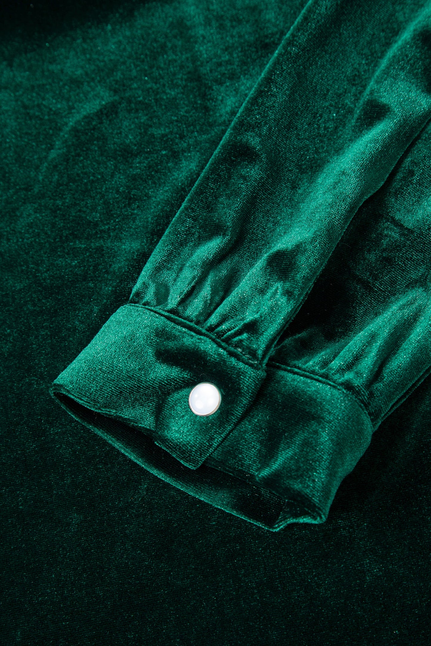 Evergreen Asymmetric Button Keyhole Neck Long Sleeve Velvet Blouse
