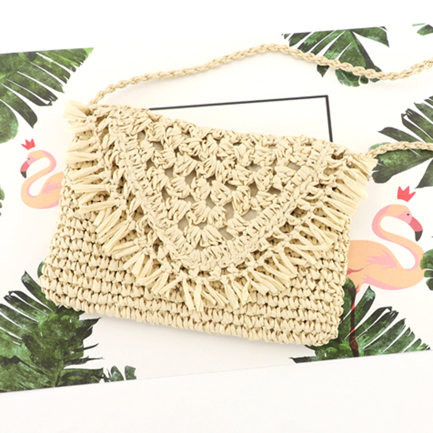 Sofia Foldover Straw Crossbody Bag