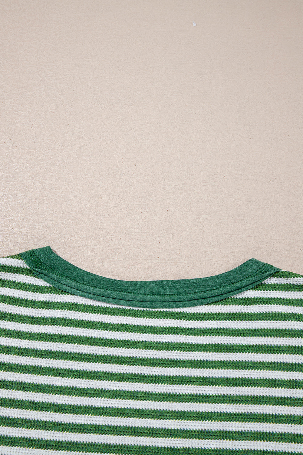 Khaki Stripe Thermal Knit Drop Shoulder Casual Top