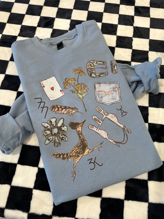 Roadrunner Collage - Blue Crewneck