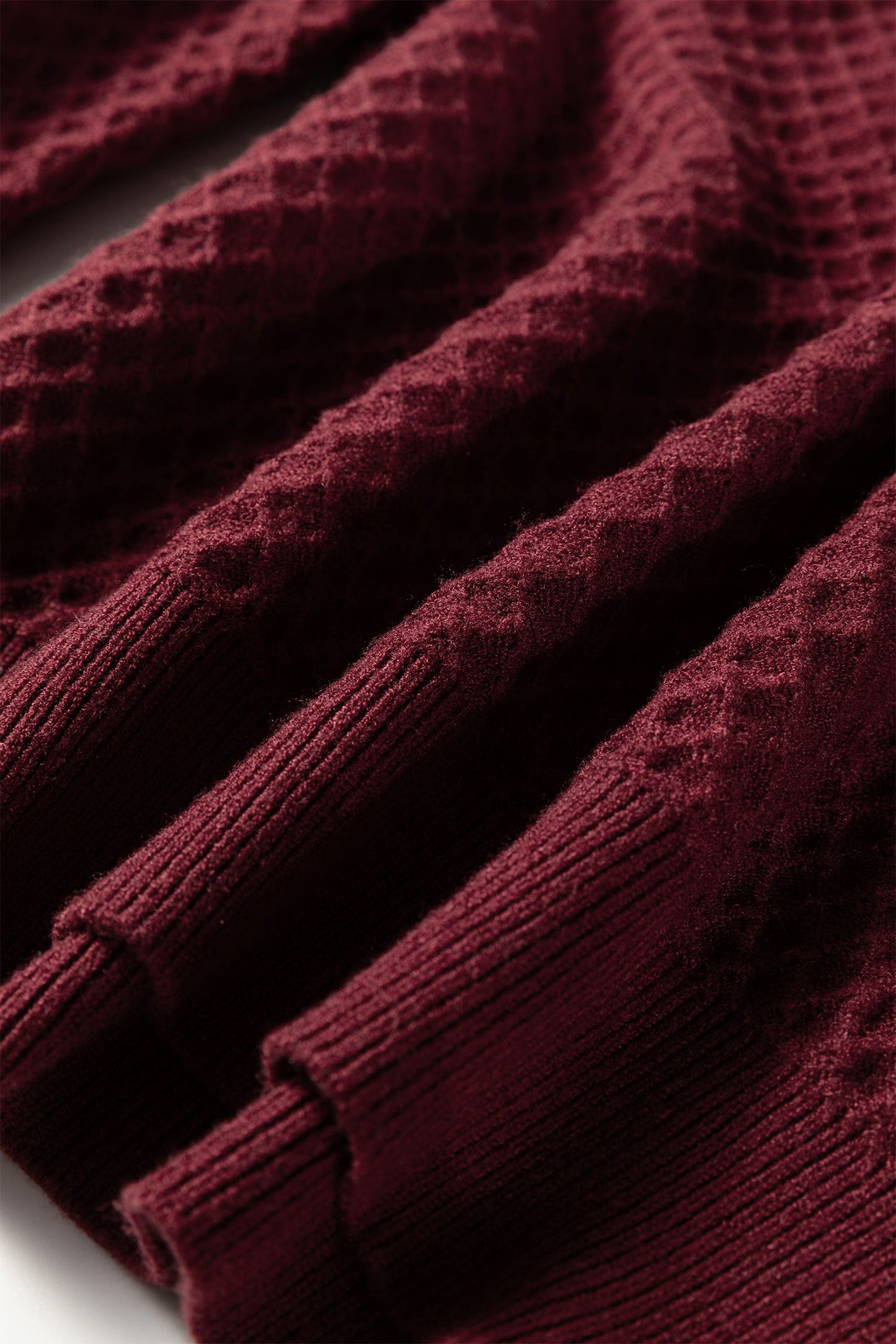 Burgundy Contrast Lace Frilled Trim Raglan Sleeve Sweater