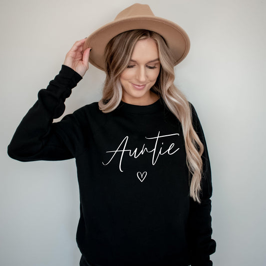 Auntie Heart Underneath Drop Shoulder Sponge Fleece Crewneck Sweatshirt