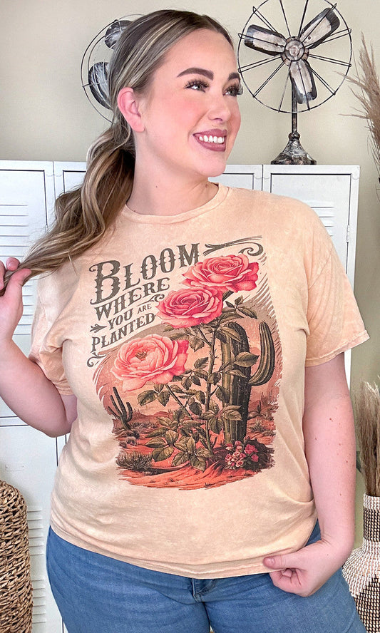 Bloom Where You Were Planted Mineral Washed Graphic T-Shirt