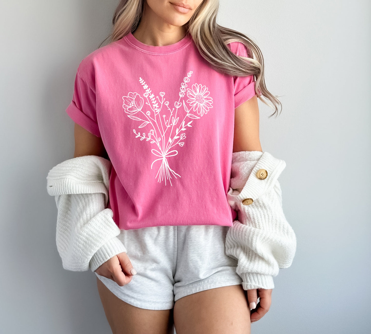 Botanical Bouquet Wildflowers Plant Nature Garment Dyed T Shirt