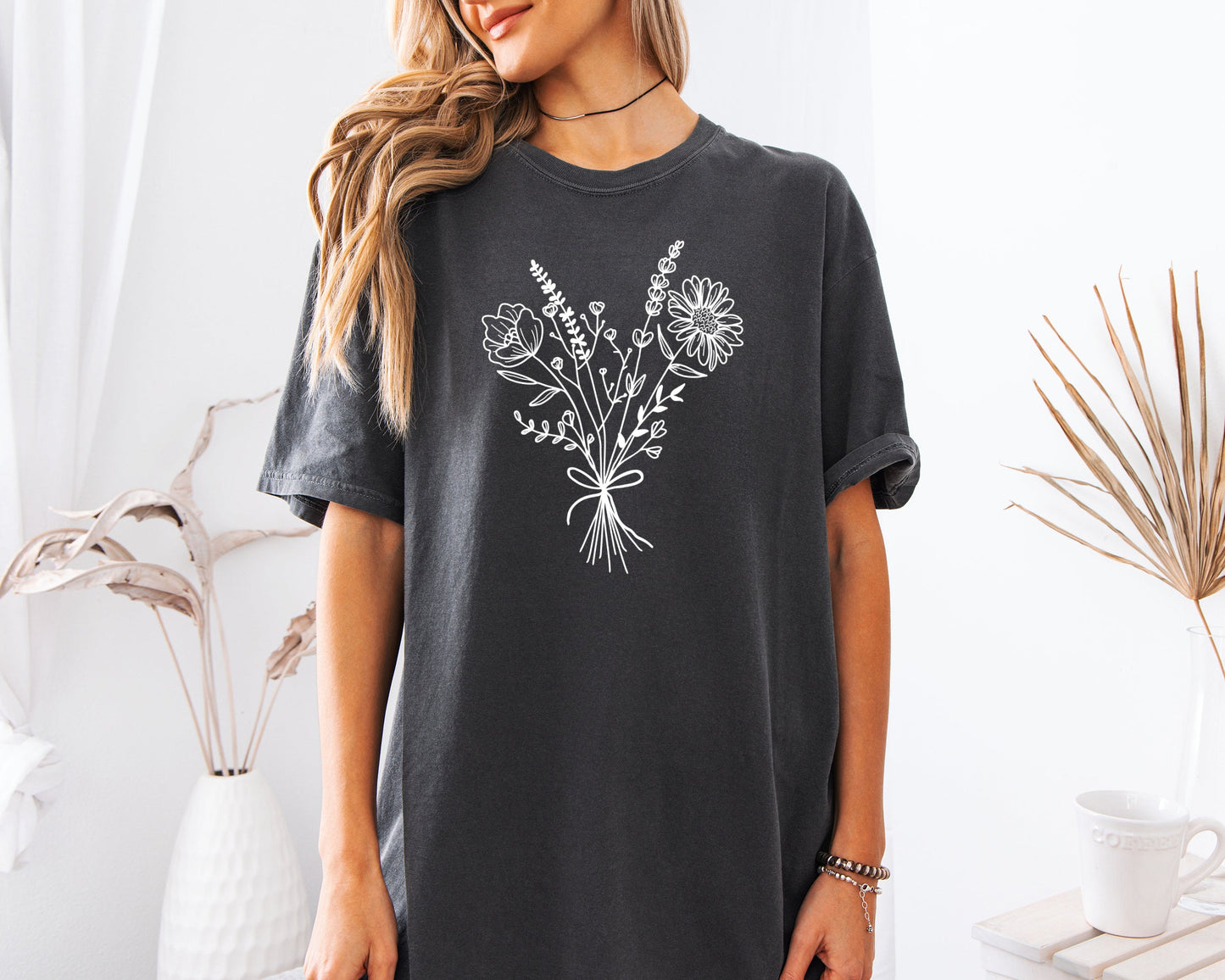 Botanical Bouquet Wildflowers Plant Nature Garment Dyed T Shirt