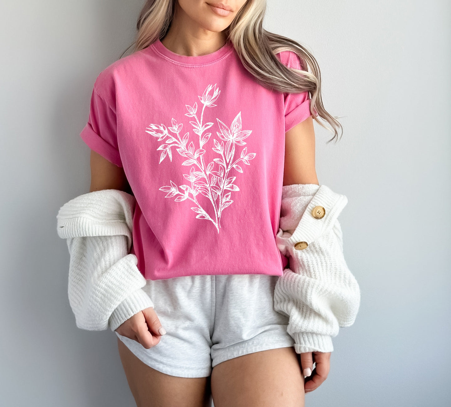 Botanical Plant Nature Garment Dyed T Shirt
