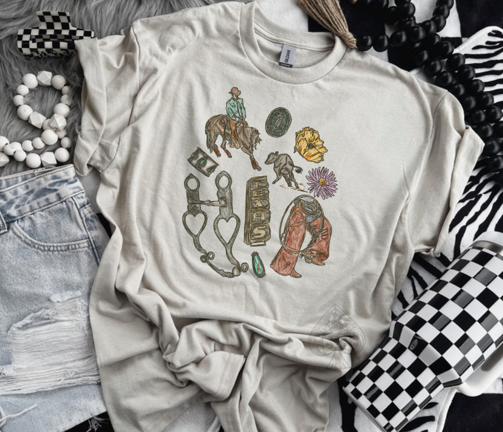 Cowboy Texas Collage - Tan Graphic