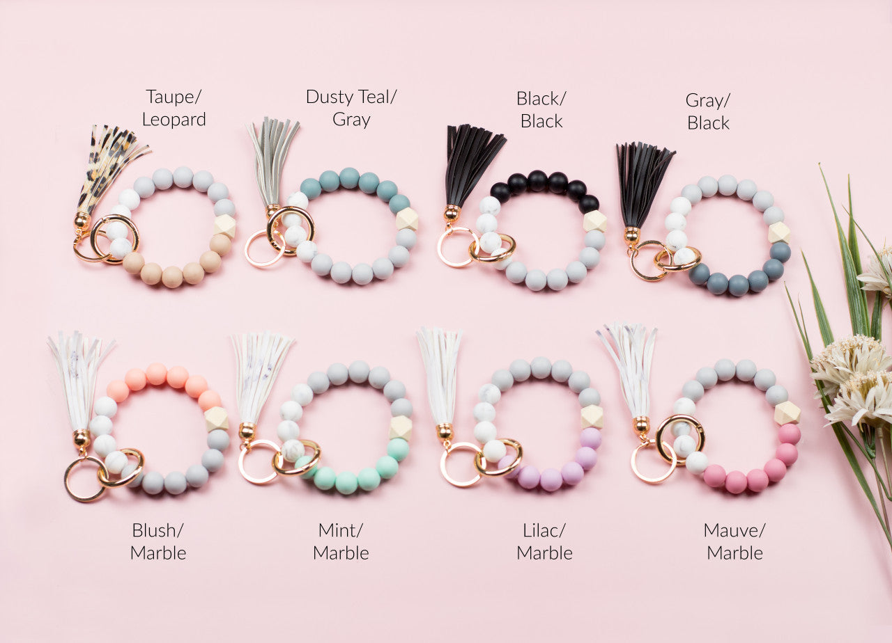 Silicone Color Block Key Ring Bracelet