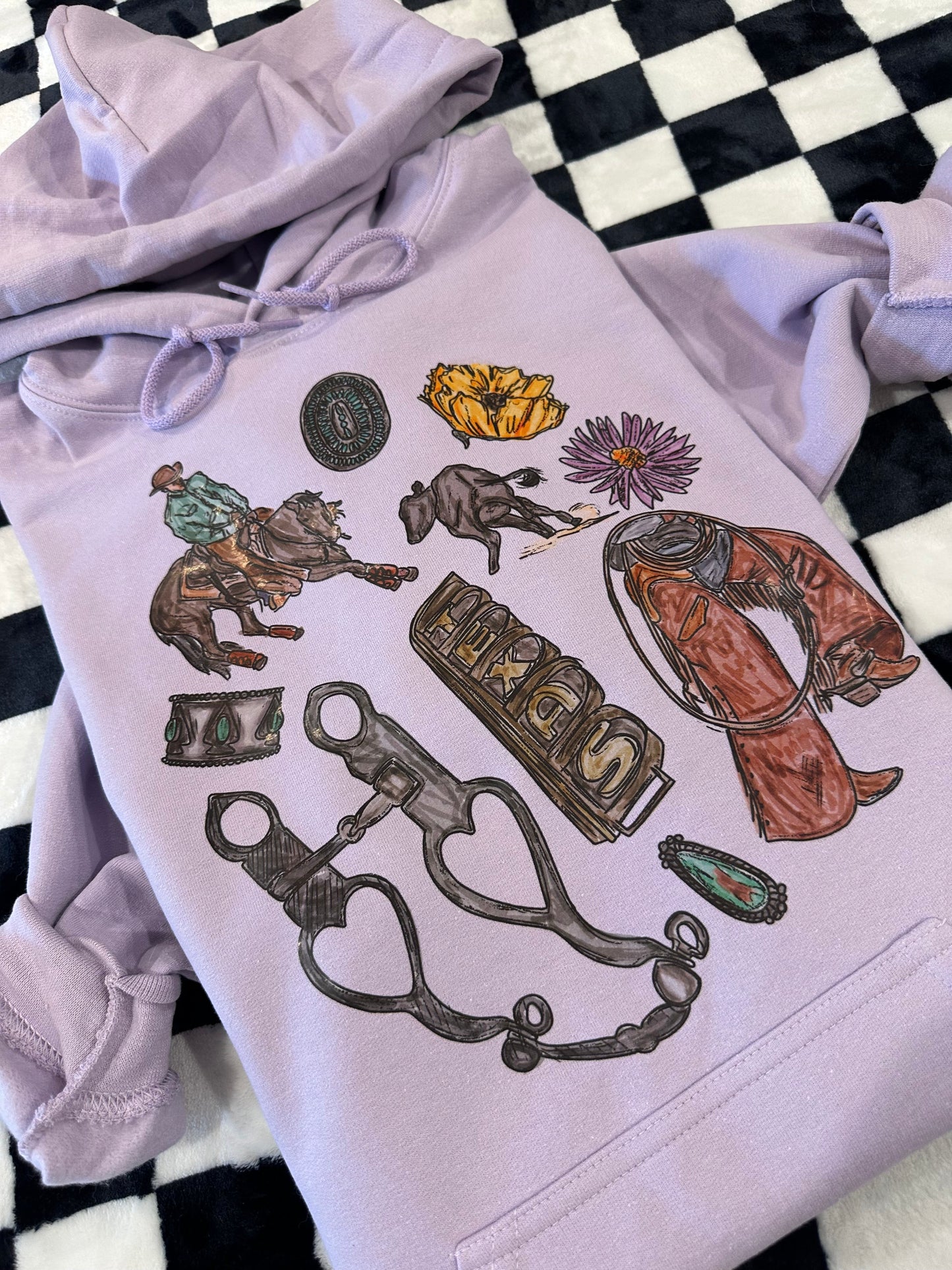 Cowboy Texas Collage Hoodie - Purple