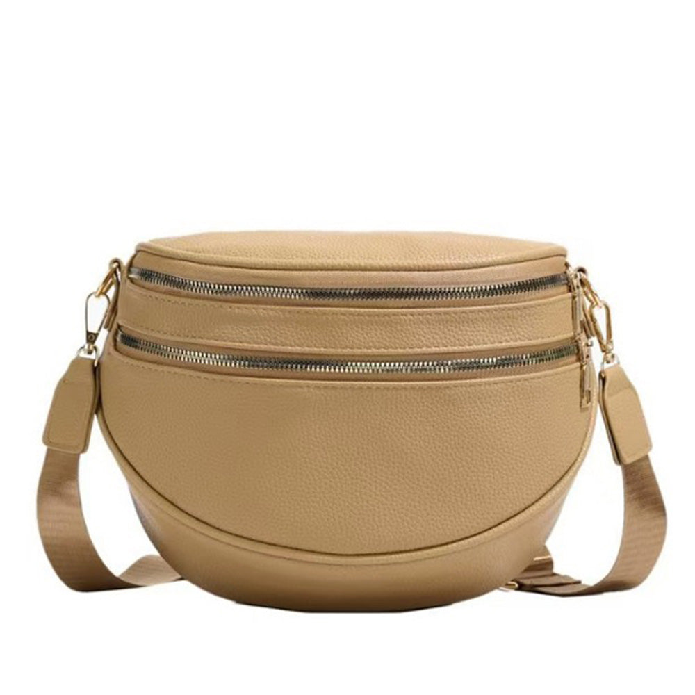 Sabrina Double Zip Leather Crescent Sling