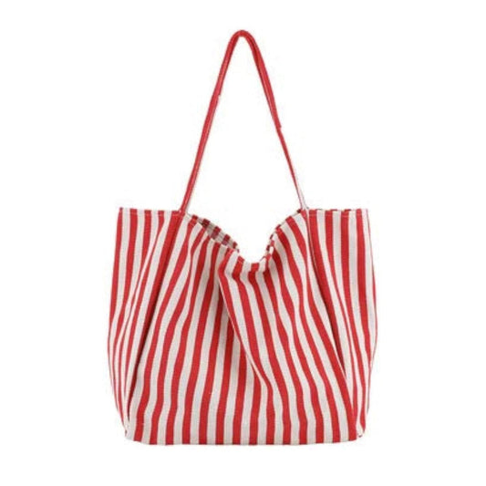 Kelley Oversized Stripe Tote in Red & White