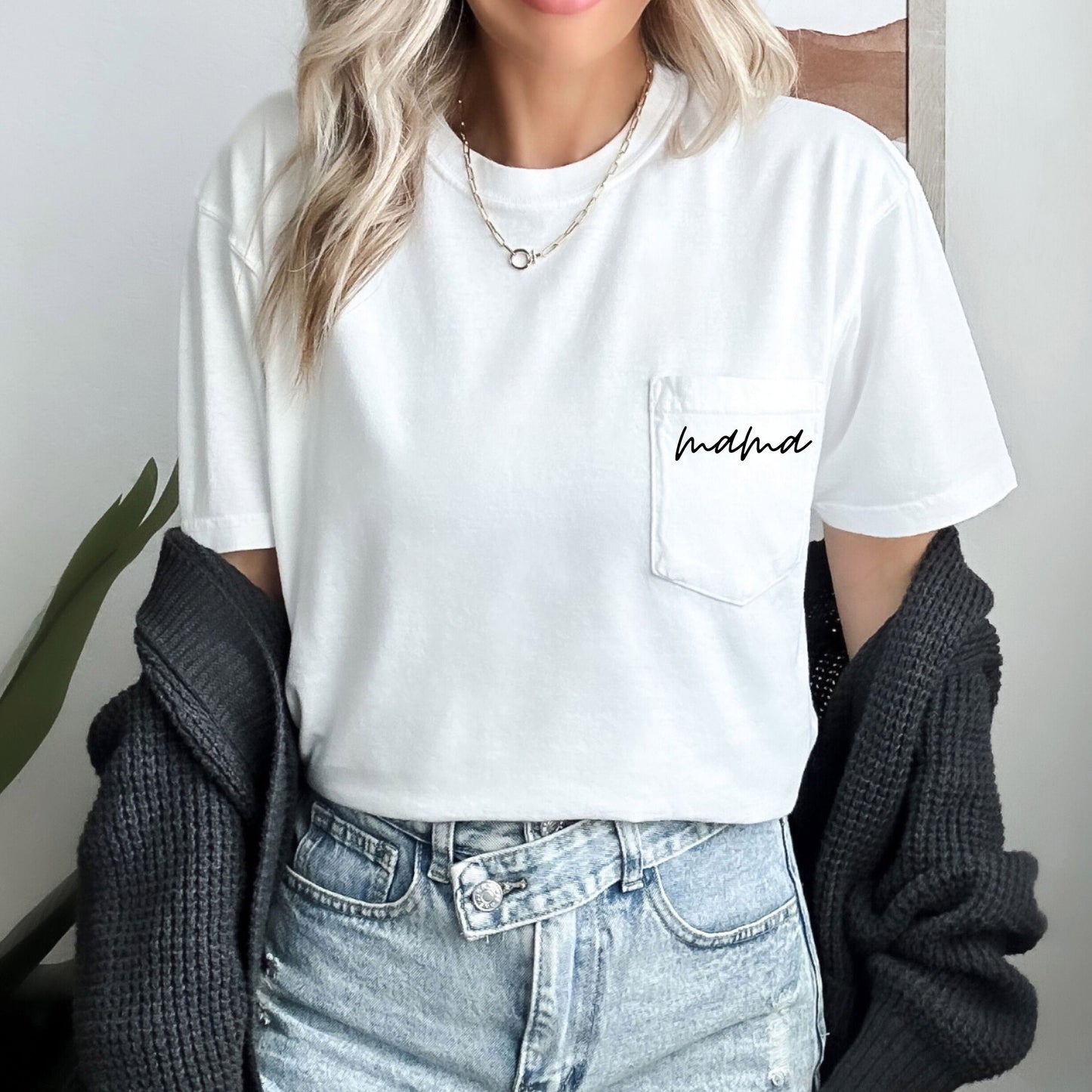 Mama Comfort Colors Pocket T Shirt (Cursive 1)