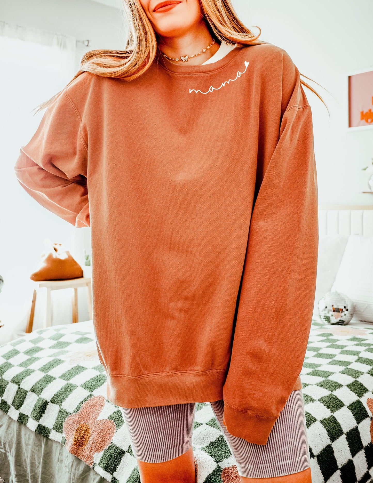 Mama Heart Around Neck Garment Dyed Comfort Colors Sweatshirt