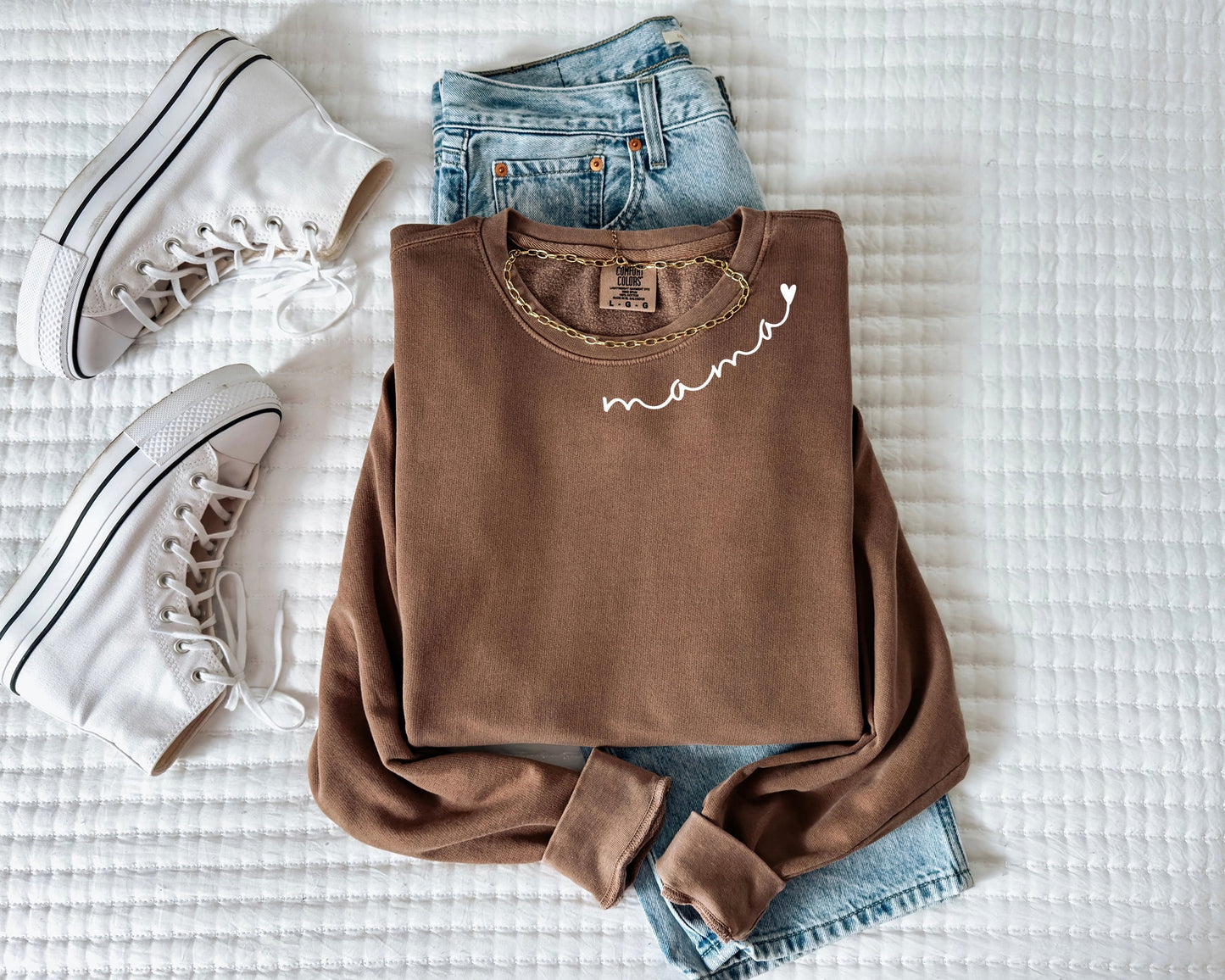 Mama Heart Around Neck Garment Dyed Comfort Colors Sweatshirt