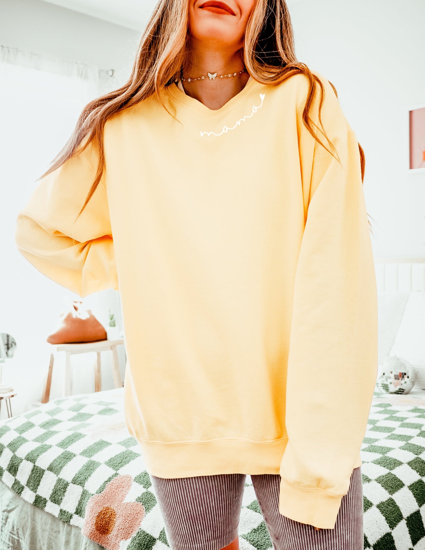 Mama Heart Around Neck Garment Dyed Comfort Colors Sweatshirt