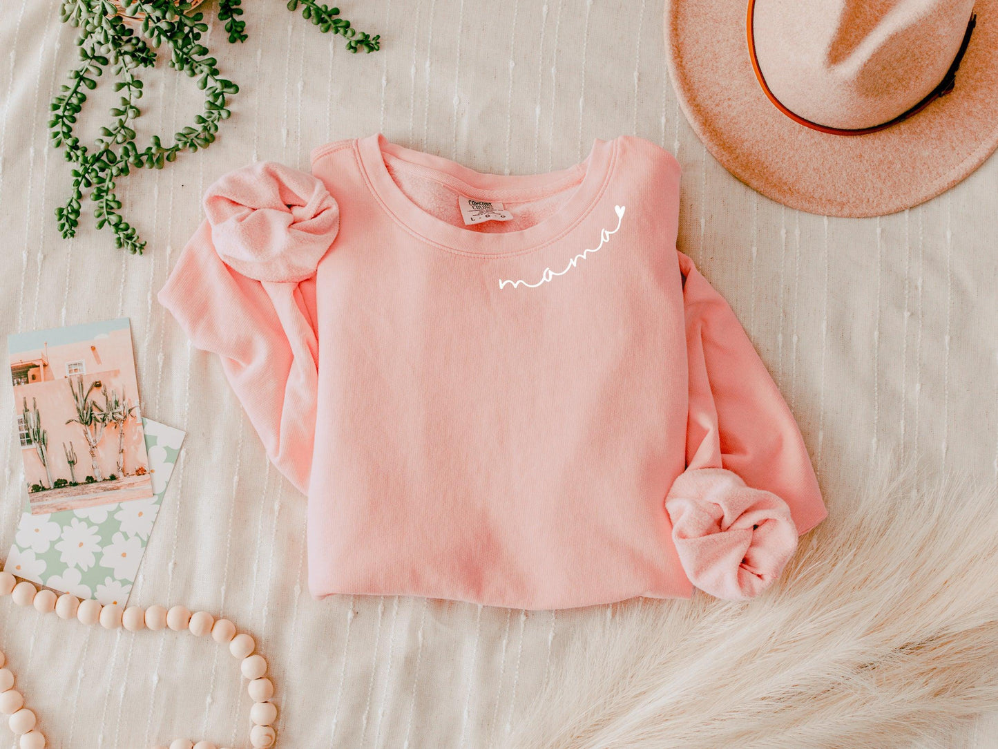 Mama Heart Around Neck Garment Dyed Comfort Colors Sweatshirt