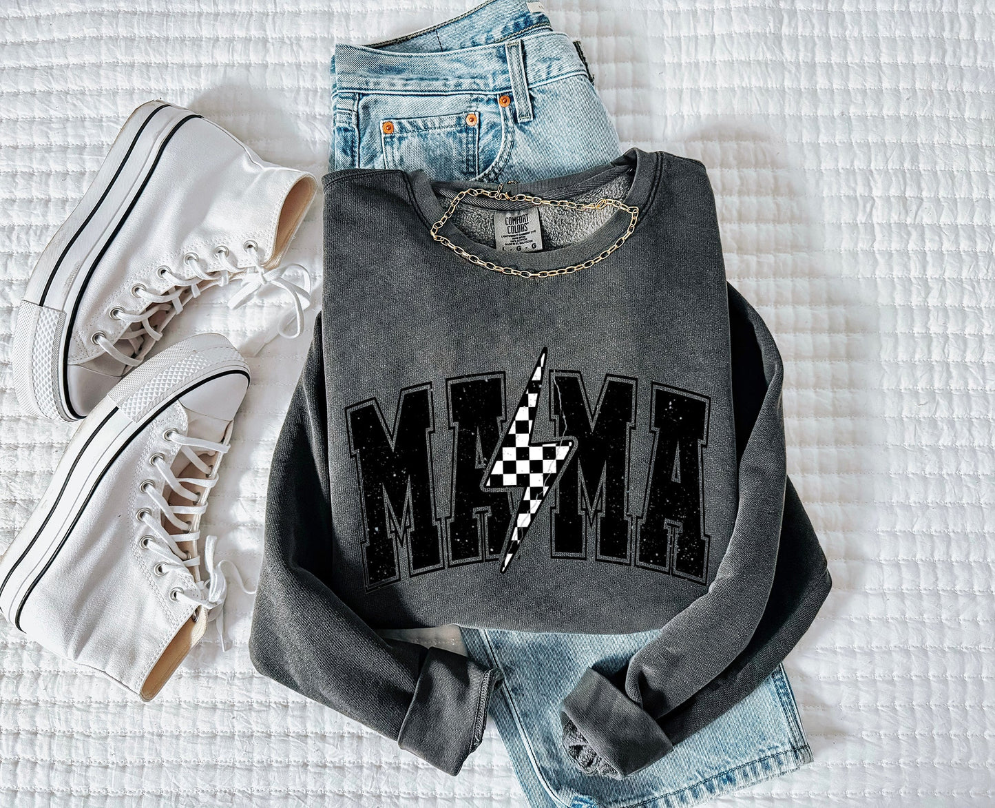 Mama Lightning Garment Dyed Comfort Colors Sweatshirt (Condensed)